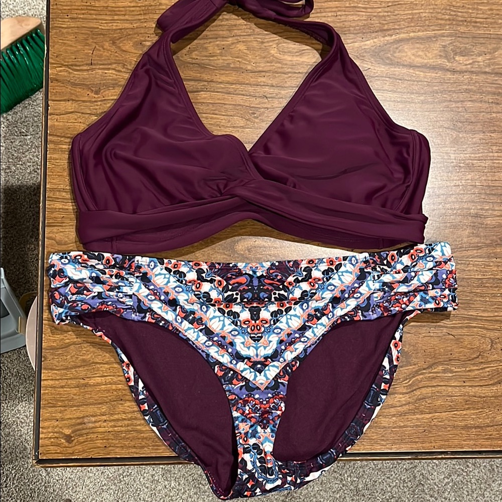 Athleta Purple Halter Bikini Set with Geometric Waistband